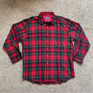 Vintage Pendleton Red Tartan Plaid Virgin Wool USA Made Flannel Men's Large